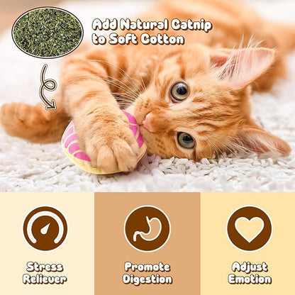 L1rabe Mexican Catnip Stuffed Toys - 5Pcs National Pet Day Mexican Cinco de Mayo Concha Cafecito Pan Dulce Funny Cat Toys for Cat Lovers Gift Indoor Kitten Chew Bite Kick Non-Toxic Pet Supplies Kitten