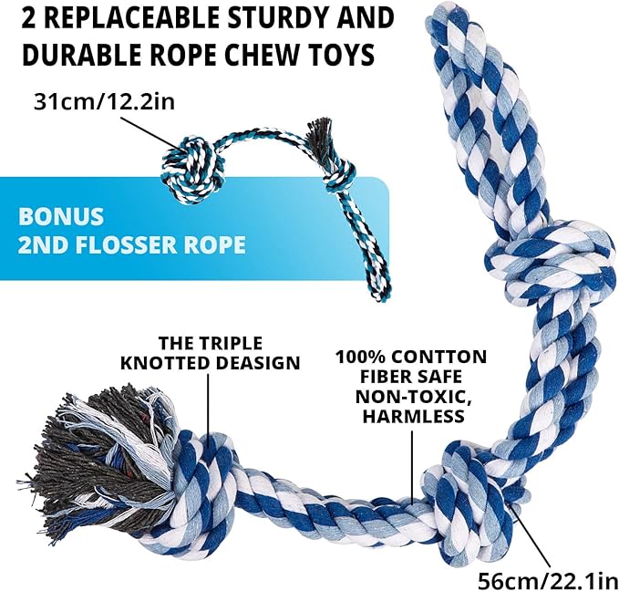 Spring Pole Rope Toys: Rope Pull & Tug of War with a Big Spring Pole Kit & 2 Strong 16ft Toys - Muscle Builder Interactive Toy for Pitbull Medium to Large Dog