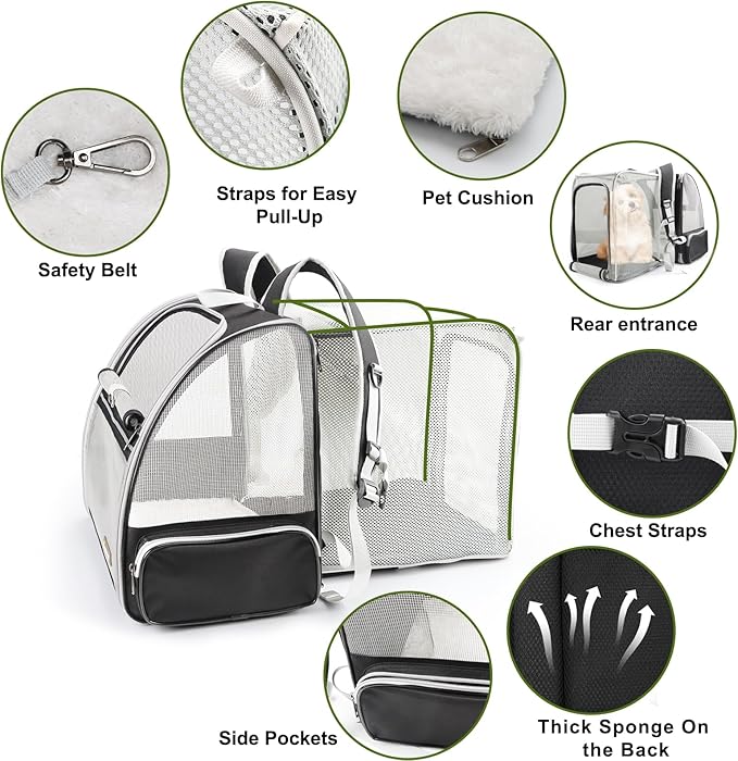 Texsens Innovative Traveler Bubble Backpack Pet Carriers for Cats and Dogs (Expandable-Black)