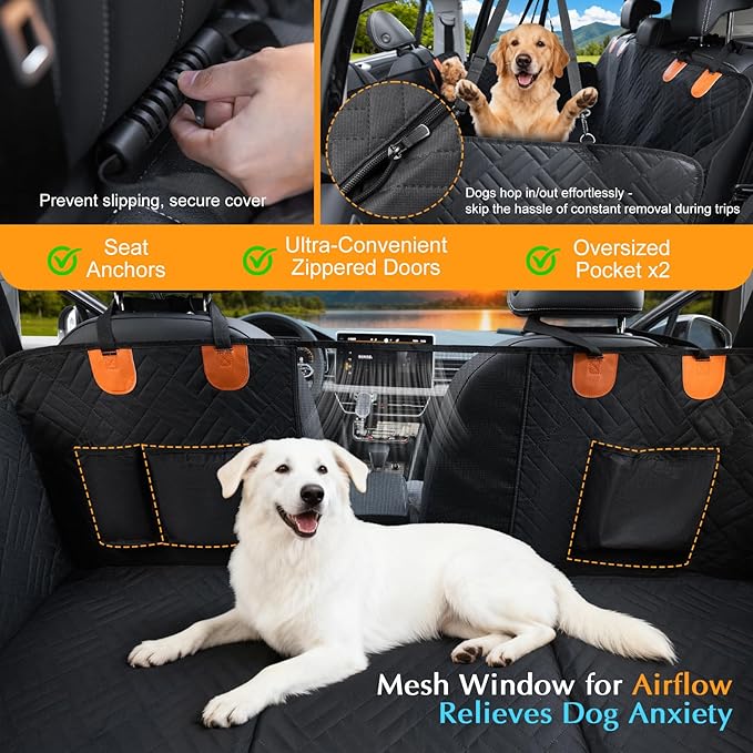 Dog Truck Seat Cover for Back Seat,Hard Bottom Dog Hammock for Car, Pet Bed Extender for 2-4 Large Dogs with Waterproof Fabric,Holds 420 lbs Pet Hammock for Crew Cab Truck/SUV(Black,XL Size)