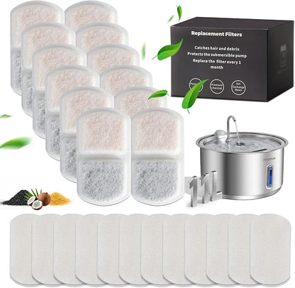 Dog Water Fountain for Large Pets,11L/3G Stainless Steel Fountain Triple Filtration, Great for Large Dogs Cats and Multi-Pet Home (12Set Filters for 11L Automatic Circulating Dog Fountain)
