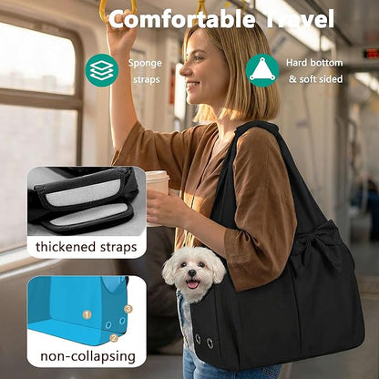 Dog Purse Carrier for Small Dogs, Soft Dog Tote Bag Carrier with 4 Large Pockets, No Collapse, Lightweight, Smart Zipper Lock, Comfortable Puppy Cats Rabbit Carrier for Travel, Outdoor(Black)
