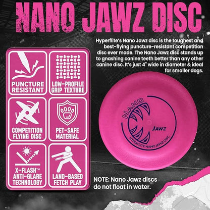 Hyperflite Nano Jawz Disc Dog Disc 4” (24g) | Official Skyhoundz Mini Flying Disc for Small Dogs & Puppies | Long-Flying, Lightweight Chase Dog Toy for Backyard, & Beach | Anti-Glare - Pink\
