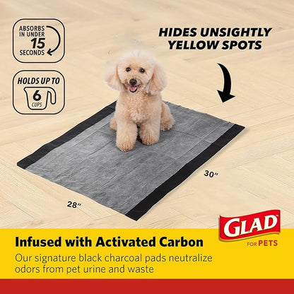 Glad for Pets Extra Large Charcoal Dog Training Pads, Absorbent Leak Proof Pee Pads for Dogs and Puppies, Odor Control Potty Pads with Activated Carbon, 28 x 30 Inches, 30 Count - 2 Pack