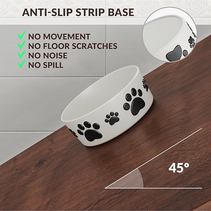 Ceramic Dog Bowls for Large Dogs - 7.5'' Round × 3'' Tall Dog Food & Water Bowl Set of 2 - Large Ceramic Bowl with Anti-Slip Rings - Food and Water Bowls with 5 Cups Capacity