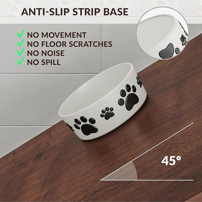 Ceramic Dog Bowls for Large Dogs - 7.5'' Round × 3'' Tall Dog Food & Water Bowl Set of 2 - Large Ceramic Bowl with Anti-Slip Rings - Food and Water Bowls with 5 Cups Capacity