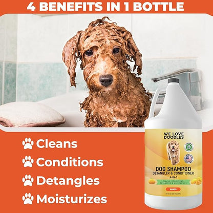 Dog Shampoo Half Gallon - Cleans, Conditions & Detangles, Goldendoodles, Poodles, & Doodle Shampoo - for Matted Pet Hair - Sensitive Skin Wash for Puppies - Made in The USA, 64OZ (Mango)