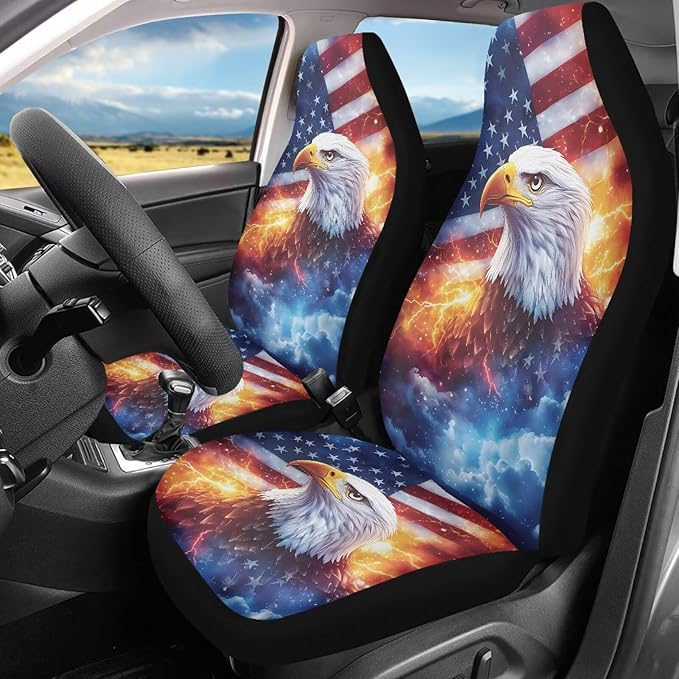 Car Seat Covers Universal Eagle American Flag Vehicle Front Seats Interior Protector Waterproof Anti-Slip Back Fabric Interior Protection Suitable for Cars, SUV and Trucks