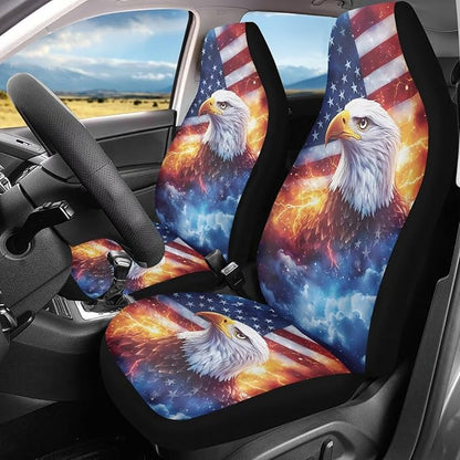 Car Seat Covers Universal Eagle American Flag Vehicle Front Seats Interior Protector Waterproof Anti-Slip Back Fabric Interior Protection Suitable for Cars, SUV and Trucks