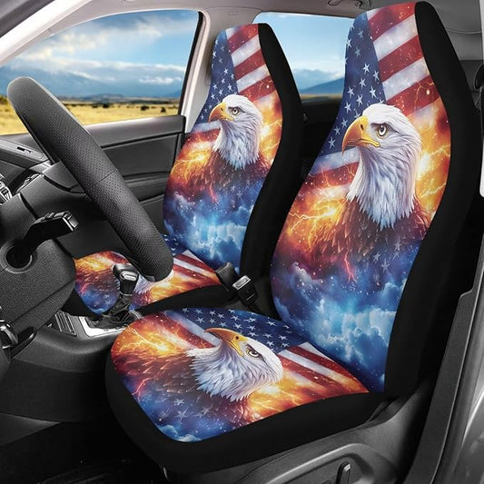 Car Seat Covers Universal Eagle American Flag Vehicle Front Seats Interior Protector Waterproof Anti-Slip Back Fabric Interior Protection Suitable for Cars, SUV and Trucks