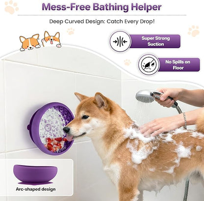Dog Lick Bowl Slow Feeder with Slanted Anti-Spill Design, Extra-Thick Bite-Resistant Rim, Strong Suction Base, Freezer Safe for Frozen Treats — A Cleaner Alternative to Lick Mats for Dogs (Purple)