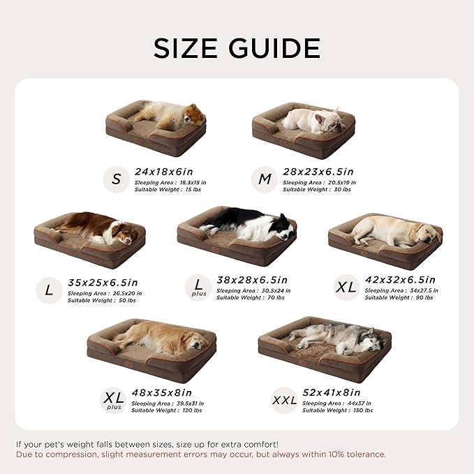 Bedsure Orthopedic Dog Beds for Small Dogs - Washable Small Dog Cat Bed Waterproof, Comfort Pet Couch Sofa with Washable Removable Cover, Pets Bed with Nonskid Bottom, Brown, 24"