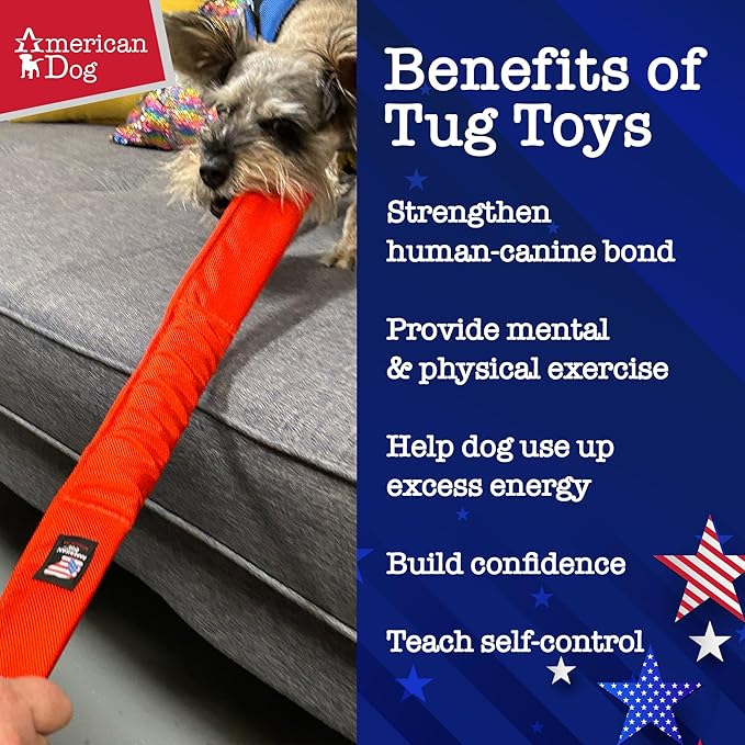 American Dog Double Bungee Tug – Durable Tug Dog Toy Made in USA from Pet-Safe, Machine-Washable 1680 Nylon Ballistic Material for Bonding, Play Time, Mental Stimulation, Exercise, Training, & More