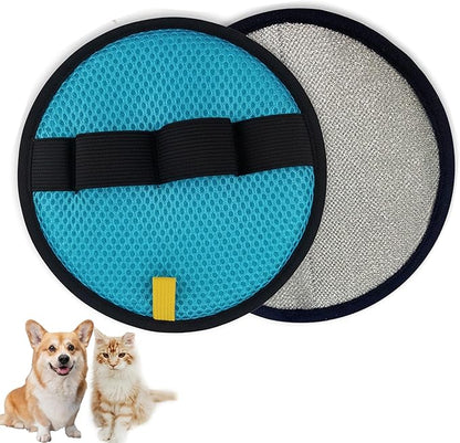 2Pack Pet Hair Removal Glove for Cats and Dogs, Four-Finger Circular Design with Soft Lining and Hanging Loop, Reusable Pet Grooming Gloves for Clothing, Carpet, Car Seats (Blue)