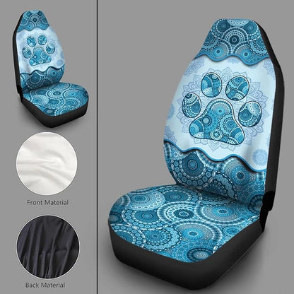 Blue Boho Paw Mandala Foral Printed Car Seat Cover Only for Front, 2-Piece Waterproof Soft Vehicle Bucket Seat Protetors Fits for Car SUV Sedan Truck
