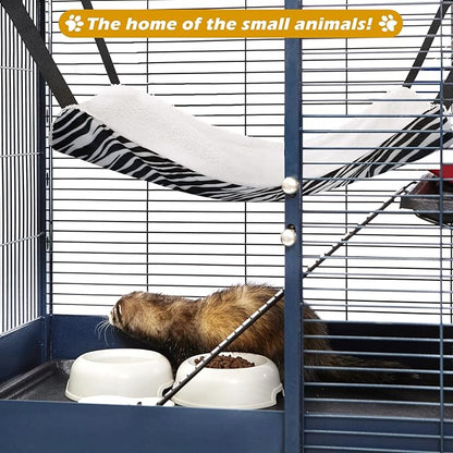 Jetec 2 Pack Cat Hammock for Cage, Catio Accessories Reversible Soft Cats Bed with Adjustable Straps and Hooks Double-Sided Linen and Fleece Hanging Hammock for Cats, Kitten(Zebra, Tiger Stripes,M)
