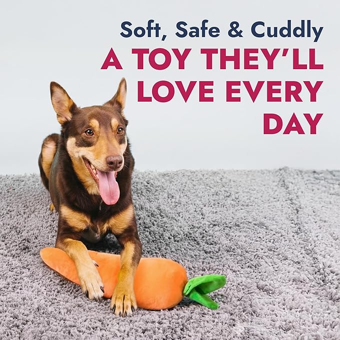 Pet Lou 15 Inch Carrot Plush Dog Toy for Soft Chewers – Durable Squeaky & Crinkle, Anti Boredom Chew Toy for Dogs, Cute Soft Stuffed Calming Indoor Pet Toy for All Dog Breeds
