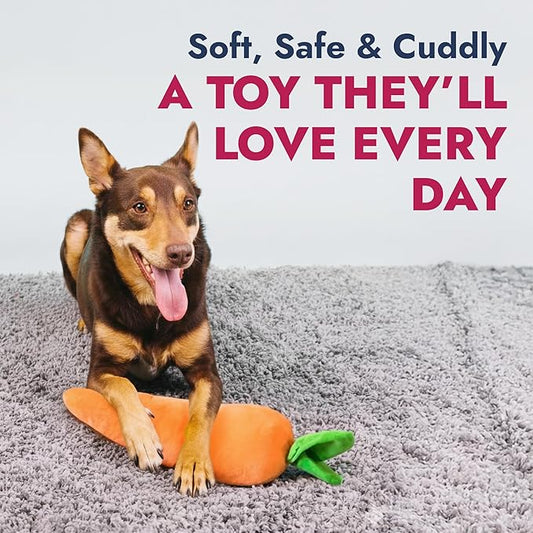 Pet Lou 15 Inch Carrot Plush Dog Toy for Soft Chewers – Durable Squeaky & Crinkle, Anti Boredom Chew Toy for Dogs, Cute Soft Stuffed Calming Indoor Pet Toy for All Dog Breeds