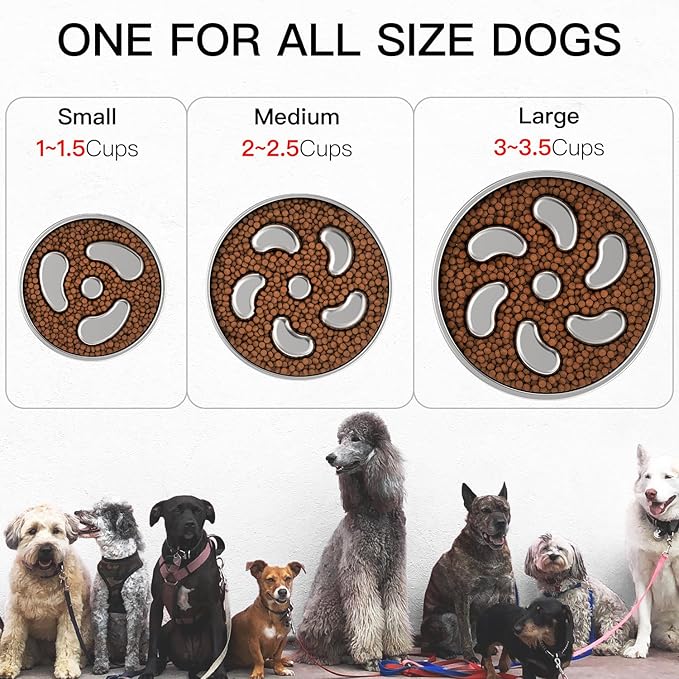 Slow Feeder Dog Bowl-1Cup for Small Puppy, Double-Layer 304 Stainless Steel Puzzle Bowl, Anti-Choking for Fast Eaters, Heavy-Duty Non-Slip Base, Dishwasher Safe