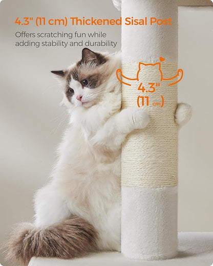 Feandrea Cat Tree, 40.6-Inch Cat Tower, Plush Condo for Extra Large Cats up to 44 lb, Large Perch, 2 Caves, Scratching Post, Cream White UPCT614T01