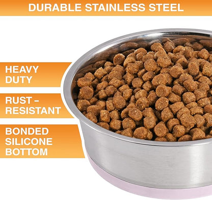 Neater Pet Brands Stainless Steel Dog Bowls with Non-Slip Rubber Bottom – Set of 2, 4 Cup (32 oz), Pink - Heavy Duty Metal Dog Bowl, Dishwasher Safe, Food or Water Bowl, Ideal for Medium Dogs