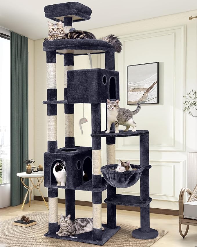 Globlazer Giant Cat Tree, 83 inch Cat Tree for Indoor Cats Large Adult, XXL Cat Tower with 9 Scratching Posts for 20lb+ Heavy Duty Large Adult Cats, F83, Dark Grey