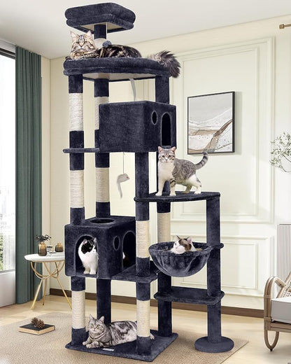 Globlazer Giant Cat Tree, 83 inch Cat Tree for Indoor Cats Large Adult, XXL Cat Tower with 9 Scratching Posts for 20lb+ Heavy Duty Large Adult Cats, F83, Dark Grey