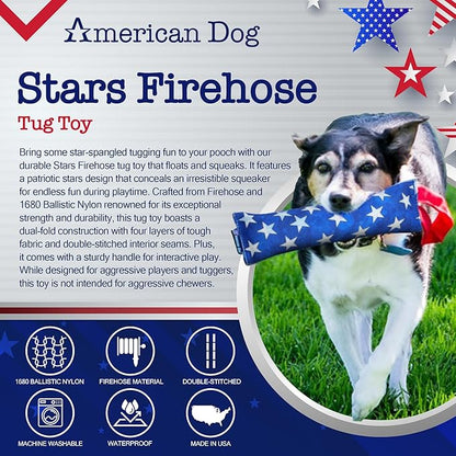 American Dog Stars Firehose – Durable Tug Dog Toy Made in USA from Pet-Safe, Machine-Washable Firehose & 1680 Nylon Ballistic Material for Bonding, Play Time, Exercise, Training, & More