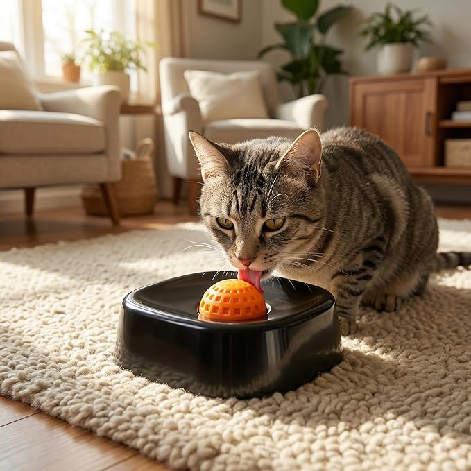 Slow Feeder Dog Bowl with Rolling Ball, Interactive Lick Bowl for Wet Food Water & Treats, Anti-Slip Puzzle Toy for Boredom & Anxiety Relief, for Large Medium Small Dogs (Black)