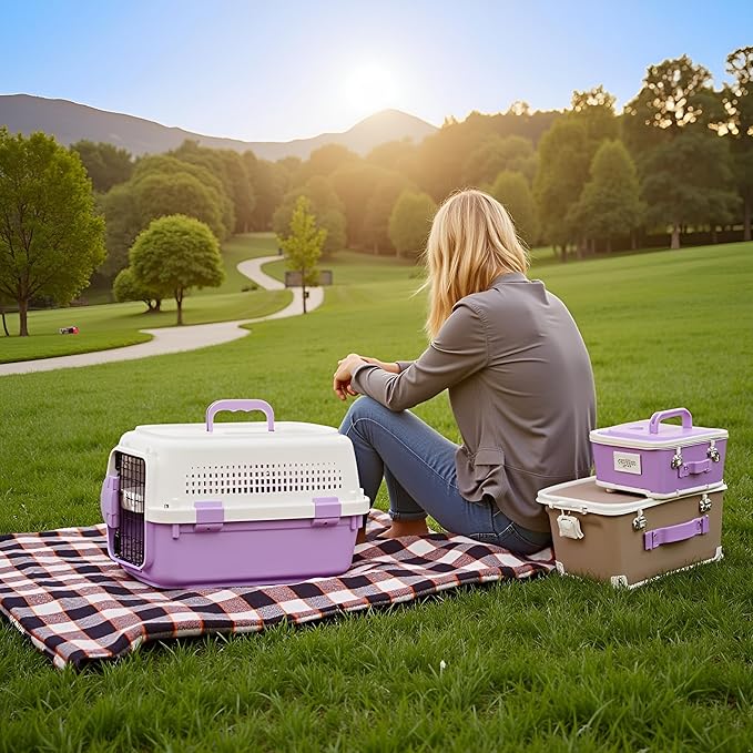Cat Travel Carrier, Airline Pet Carrier, Portable Dog Crate, Hard Shell Kennel for Cats & Small Dogs, 360° Ventilation, Car Travel, Outdoor Hiking & Air Cargo Approved (Purple)