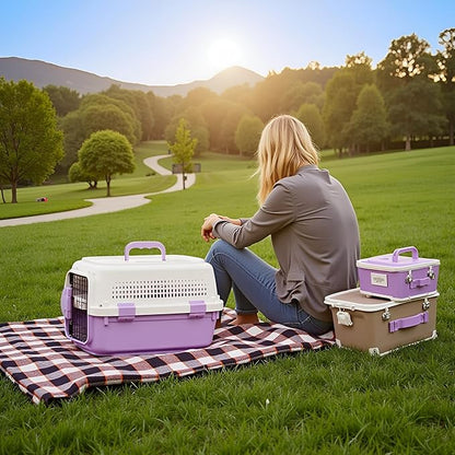 Cat Travel Carrier, Airline Pet Carrier, Portable Dog Crate, Hard Shell Kennel for Cats & Small Dogs, 360° Ventilation, Car Travel, Outdoor Hiking & Air Cargo Approved (Purple)