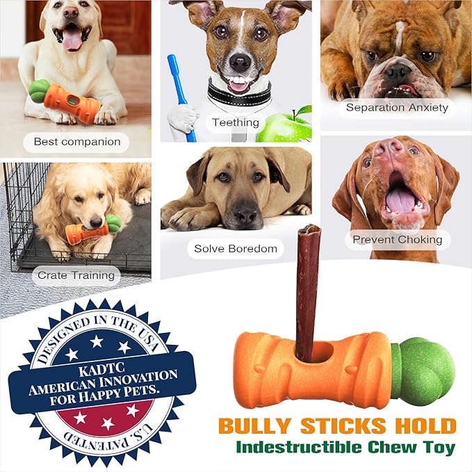 KADTC 2 in 1 Extra-Large Size Durable Dog Bully Stick Holder and Indestructible Carrot Bone Chew Toy for Medium/Large Aggressive Chewers Breed Dogs