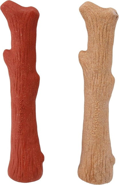 Pupstages Dogwood Mesquite Dog Chew Toy – Real-Wood Blend, Moderate Chewers, Medium, 7.5", 2-Pack (Natural & Mesquite Flavors)