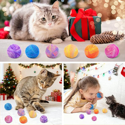 Retro Shaw Catnip Balls with Bell Inside - 6 Pcs Interactive Catnip & Silvervine Cat Toys, Durable Wool Balls for Indoor Cats, Kitten Teething Toys, Natural Catnip Toys for Bored Cats