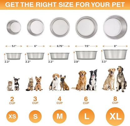 Neater Pet Brands Stainless Steel Dog Bowls with Non-Slip Rubber Bottom – 2 Cup (16 oz), Gray - Set of 2 Heavy Duty Metal Dog Bowls, Dishwasher Safe, Food or Water Bowl, Ideal for Small Dogs & Cats