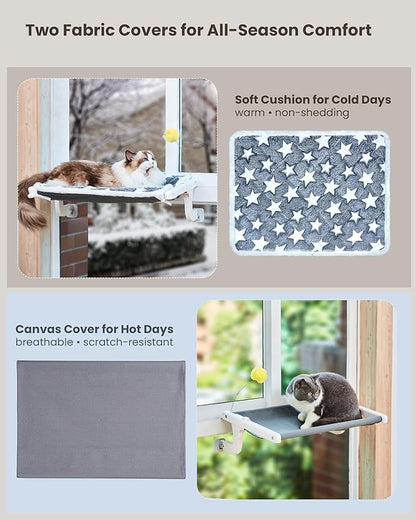 SVD.PET Cat Window Sill Perch with Two Fabrics Cover, Sturdy Metal Frame for Indoor Cats, No Drilling No Suction Cup Installation Cat Hammock Window Bed Seat for Windowsill and Bedside