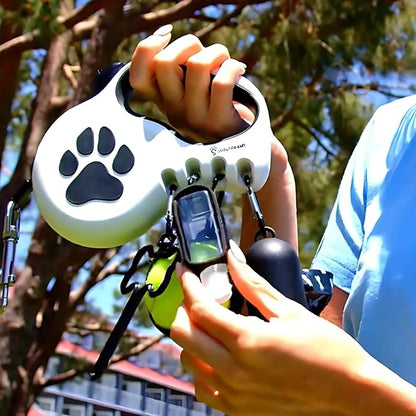 Award-Winning Retractable Dog Leash for Large and Extra Large Dogs (Max 110 lbs) Clip & Go System, Reflective Tape and Ergonomic Handle Includes Clips Poop Bag Holder and Dispenser, White