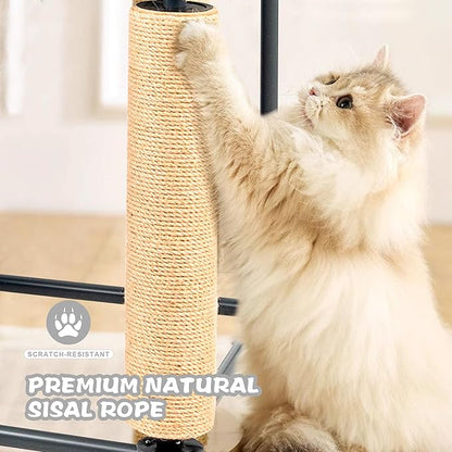 Large Cat Hamock Bed with Scratching Post – Multi-Level Cat Tree with House Condos & Ladder for Indoor/Outdoor Use+Grey/Two-Tier