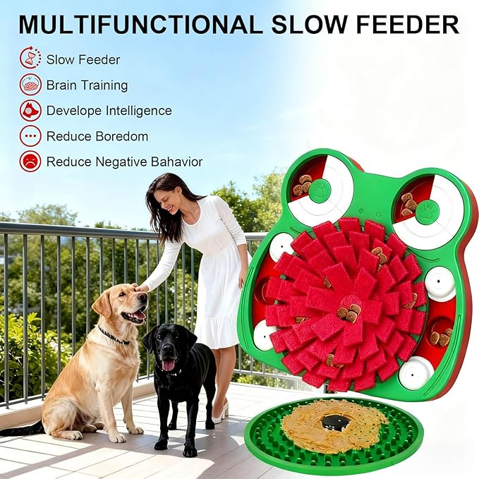 Dog Puzzle Toys, 3-in-1 Dog Training Puzzles with Lick Mat and Slow Food, Stress Relief Interactive Dog Toy for Feeding Keeping Them Busy (Green)