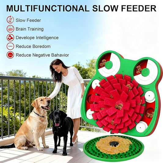 Dog Puzzle Toys, 3-in-1 Dog Training Puzzles with Lick Mat and Slow Food, Stress Relief Interactive Dog Toy for Feeding Keeping Them Busy (Green)