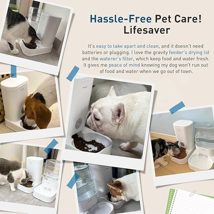 PAWGETHER® Gravity Cat Feeder, 1 Gallon/3.5L Dog Food Dispenser, No-Electricity Automatic Pet Feeder, Auto Refill Food Bowl for Cats & Small, Medium Dogs Easy to Fill