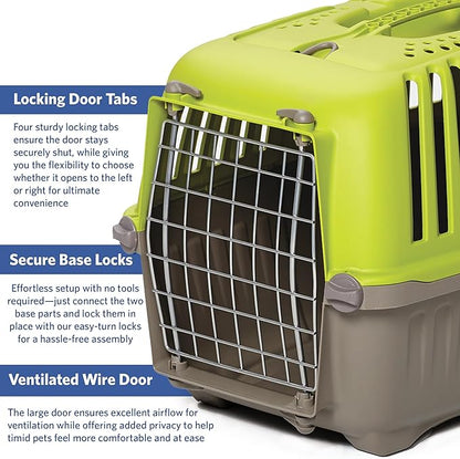MidWest Homes for Pets Spree Travel Carrier - Hard-Sided Dog & Cat Carrier, Small Pet Travel Crate with Handle, Ventilated Design, Easy Assembly, 19-Inch, Green
