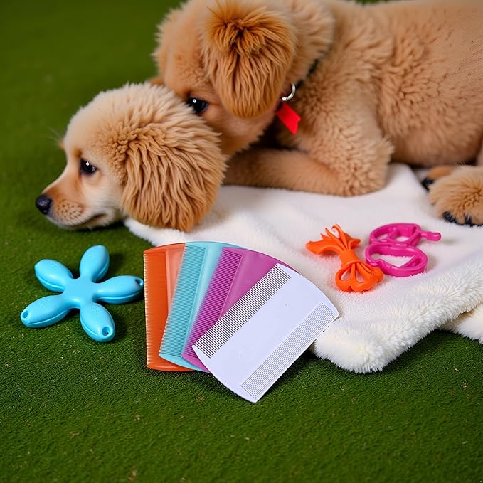 4 Pcs Lice Combs, Double sided Pet Combs, Cat Dog Pet Grooming Fine Tooth HairMixed Color