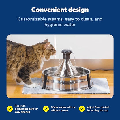 PetSafe Drinkwell Stainless Steel 360 Multiple Pet Fountain - Scratch and Rust Resistant Automatic Water Dispenser for Cats or Dogs - Adjustable Flow Control - 128 Ounce (3.8 Liter) - Filters Included