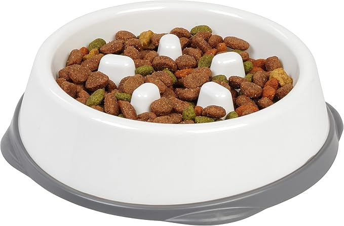 IRIS USA 2-Cup Slow Feeder Bowl, Anti-Choking & Anti-Slip Puzzle Dish for Healthy Digestion, Long Snout Dogs & Cats, BPA & PVC-Free, White/Gray