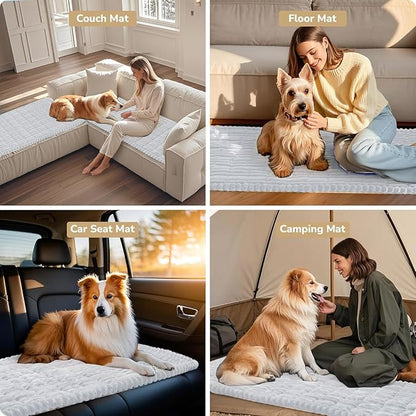 Dog Bed Mat for Car Backseat Extender, Non-Slip Pet Bed Mat for Car Back Seat Protector Cover, Furry Dog Couch Cover, Washable Travel Dogs Bed for Cars, SUVs, Sedans. (51" x 24") (White, M)