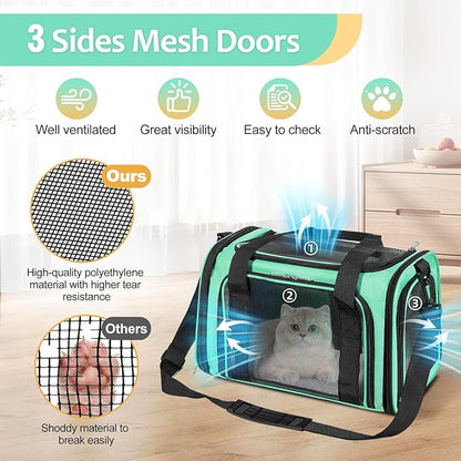 Discala Cat Dog Carrier Up to 15 Lbs TSA Airline Approved Pet Carrier for Small Medium Cats Puppies Dog Carriers for Small Dogs Collapsible Soft Sided Cat Travel Carrier - Green 15.7"x10.2"x10.2"