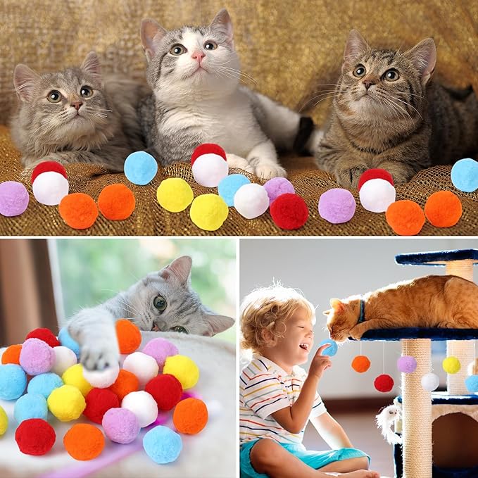 500 Pcs 1.8"/4cm Cat Toy Balls Bulk Colorful Soft Pompom Balls Kitten Puff Ball Toys Indoor Cats Interactive Pet Playing Exercising Assorted 6 Colors