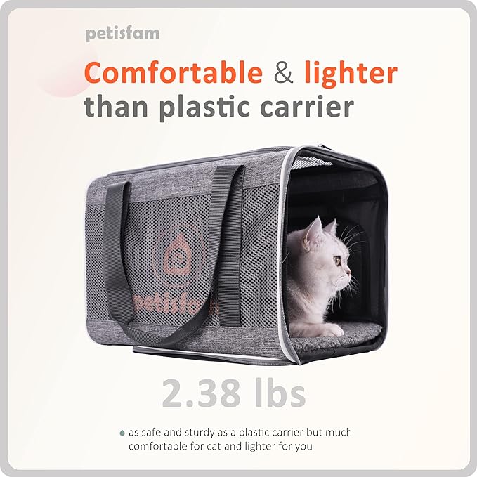 You've got This Cat Carrier with Privacy Flaps for Nervous Fur-Kids. Top-Load Quick-in. 360° Airy Mesh Windows Let Cats See You & Reduce Travel Anxiety. Rip-Stop Fabric & Lockable Zips Hug Securely