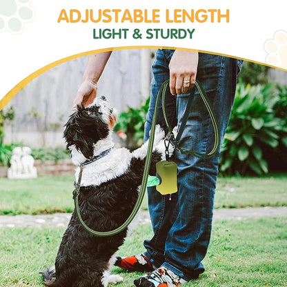 Kazazoo Hands-Free Dog Leash with Poop Bag Holder, Adjustable 4-7 Ft Waist for Dog Walking, Running for Small & Medium Dogs with Reflective Strips, Nylon Waist Belt, Green